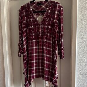 Andree Burgundy Plaid Tunic Top